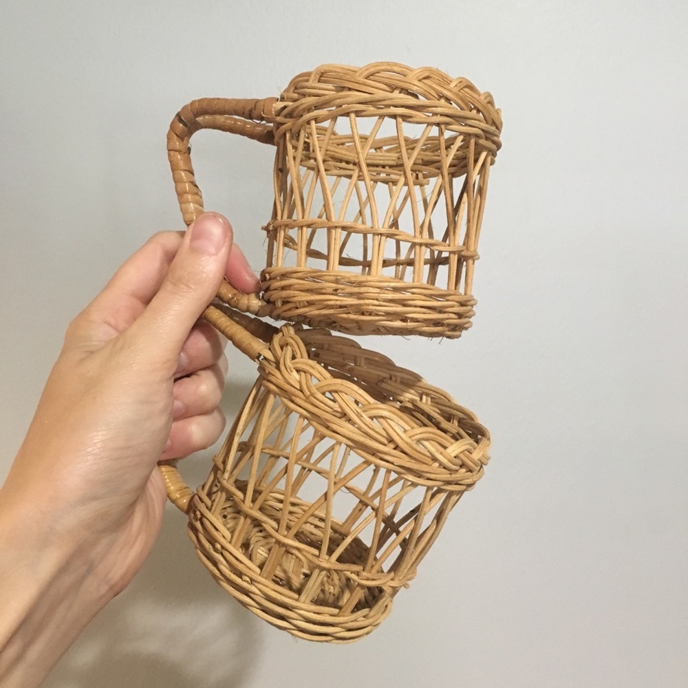 Vintage rattan cup holders EUC